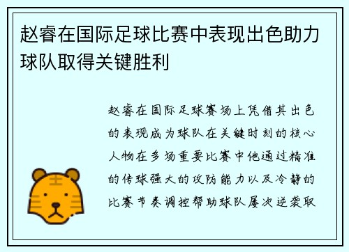 赵睿在国际足球比赛中表现出色助力球队取得关键胜利